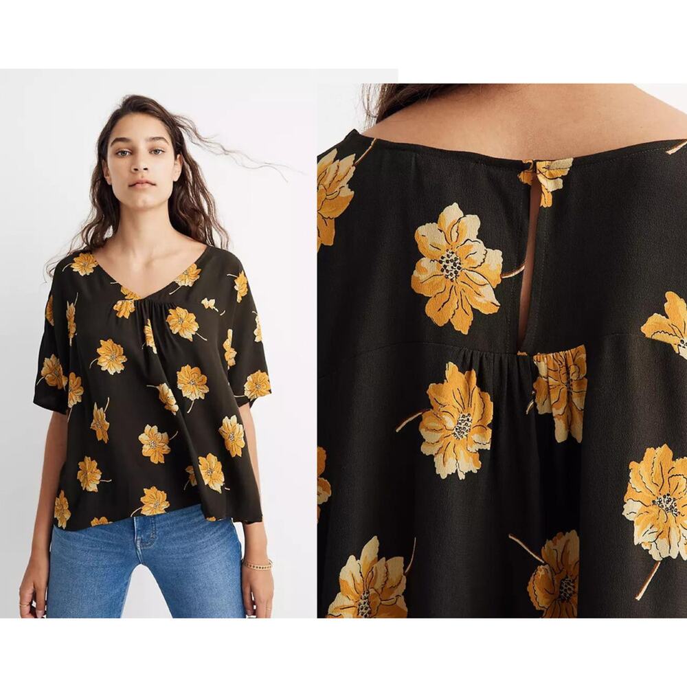 Madewell Rhyme Top in‎ Fall Flowers Green Yellow XXS